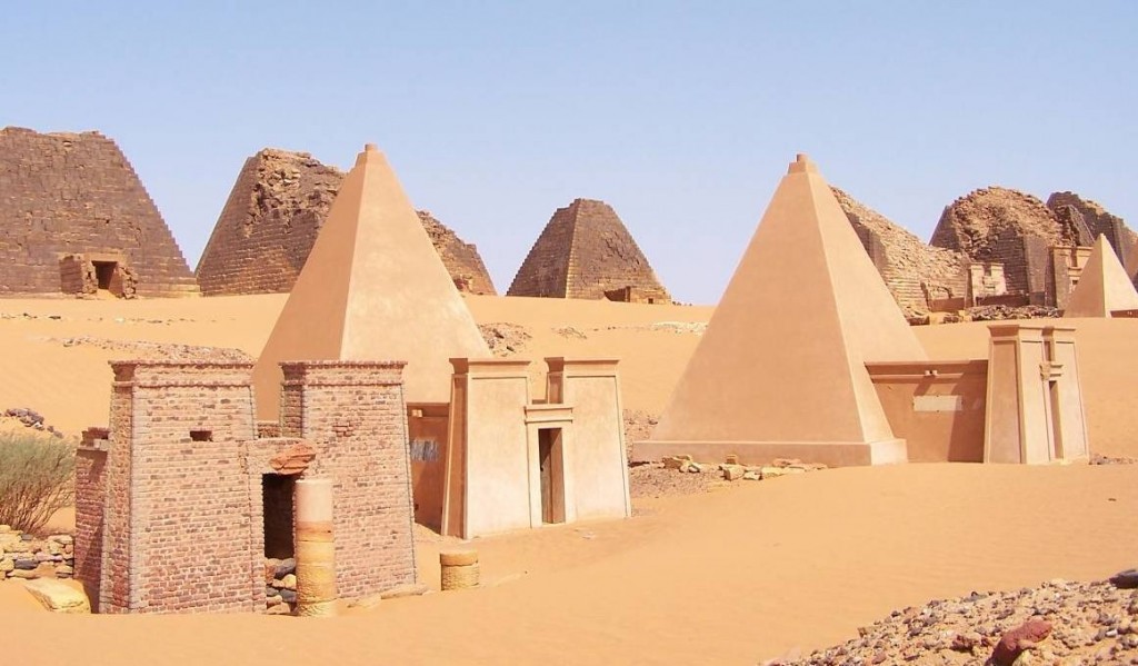 A close-up photograph of Sudanese pyramids